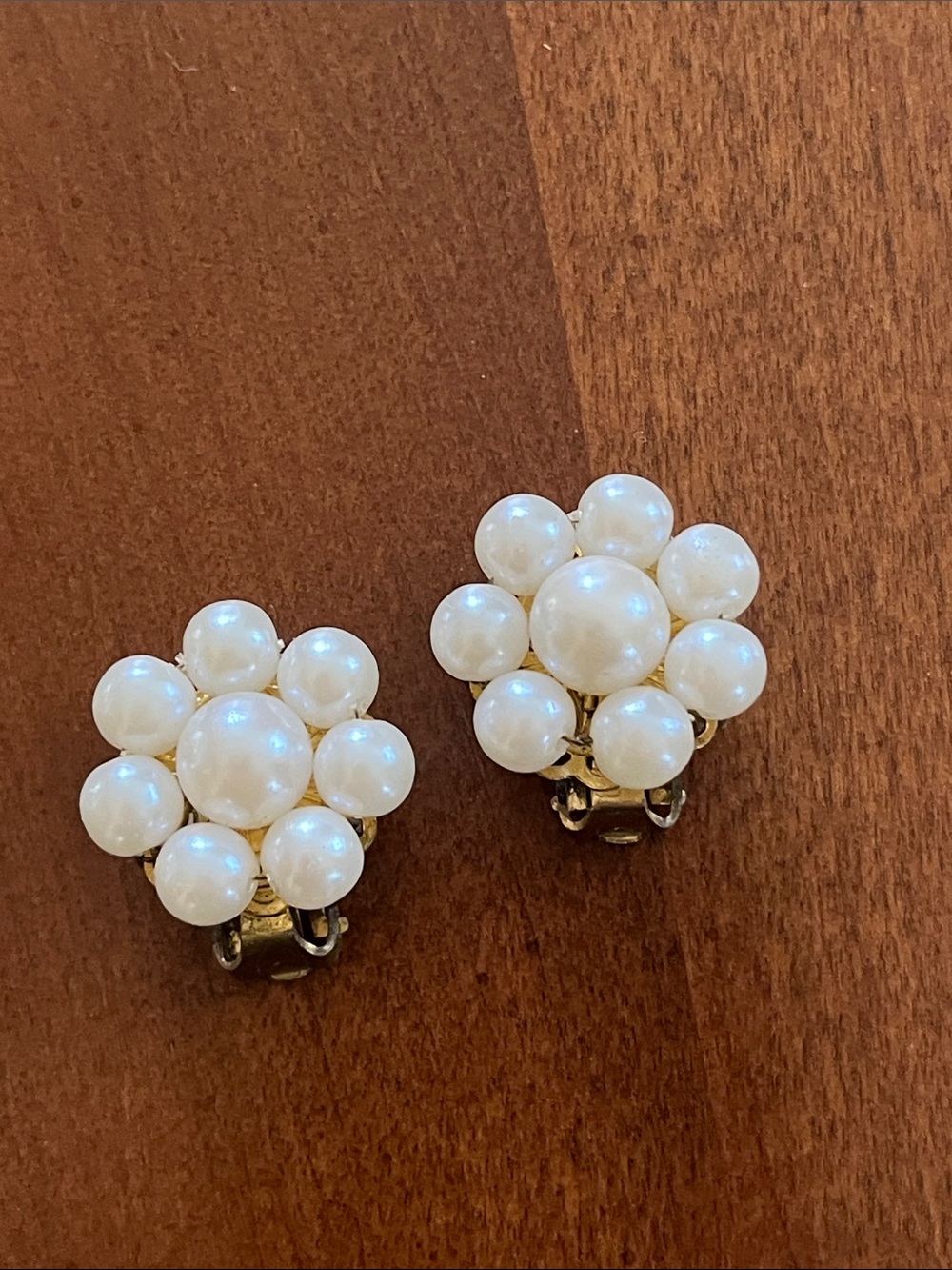 Vintage Classic White Bead Cluster Clip-On Earrings